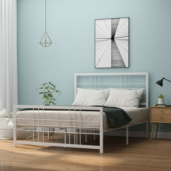 TSLINN METAL Bed Frame Full,White Color,Easy Aseembly,No Box Spring