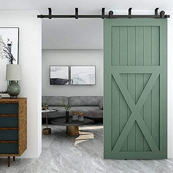 TSMST 10ft Ceiling Mount Sliding Barn Door Hardware fit 60" Wide Single Wooden Door,Easy to Install,Smoothly and Quietly,T Shape Hanger