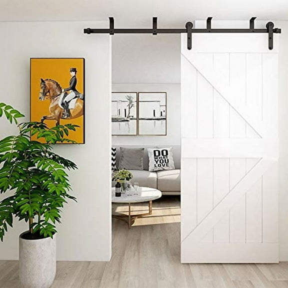 TSMST 8ft Ceiling Mount Sliding Barn Door Hardware fit 48" Wide Single Wooden Door,Easy to Install,Smoothly and Quietly,I Shape Hanger