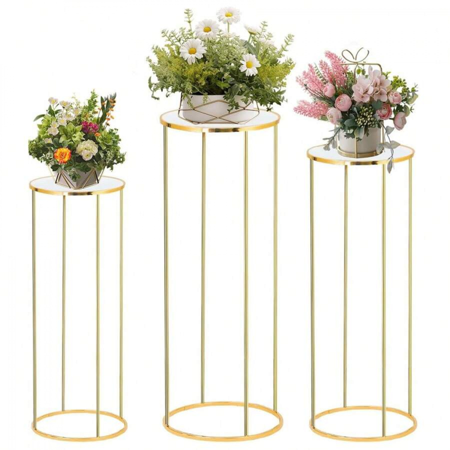 TSNQGFUCGXU3Pcs Cylinder Stands For Party Gold Metal Cylinder Display ...
