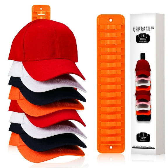 TSOMEI Hat Organizer for Baseball Caps Hat Rack for Wall and Door Space Saving 1 Pack Orange