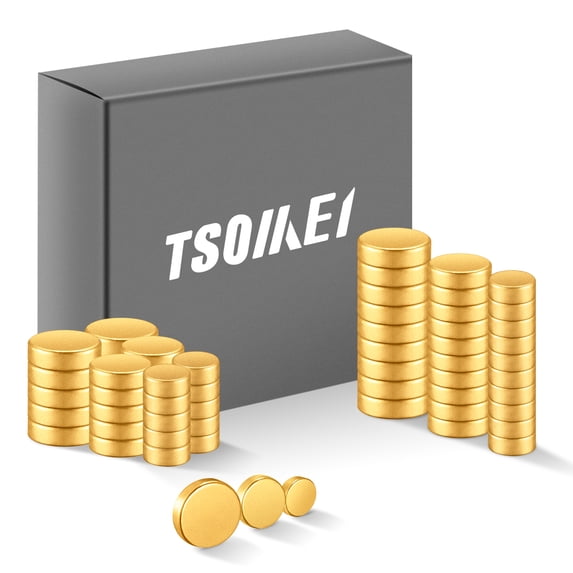 TSOMEI Strong Magnets Small, Rare Earth Magnets Neodymium Magnets for Whiteboard, Office and Fridge, Round Disc Magnets, 3 Sizes Mighty Magnets, Gold
