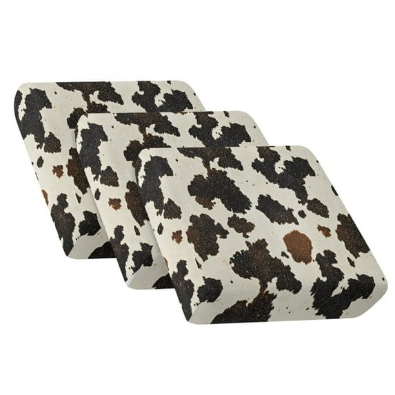 TSOVTHRID 3 Piece Couch Cushion Covers, Brown Beige Cow Pattern Stretch Sofa Seat Slipcovers for Pets, Furniture Protector for Armchair Loveseat Sofa with Elastic Band, 24x24 Inch