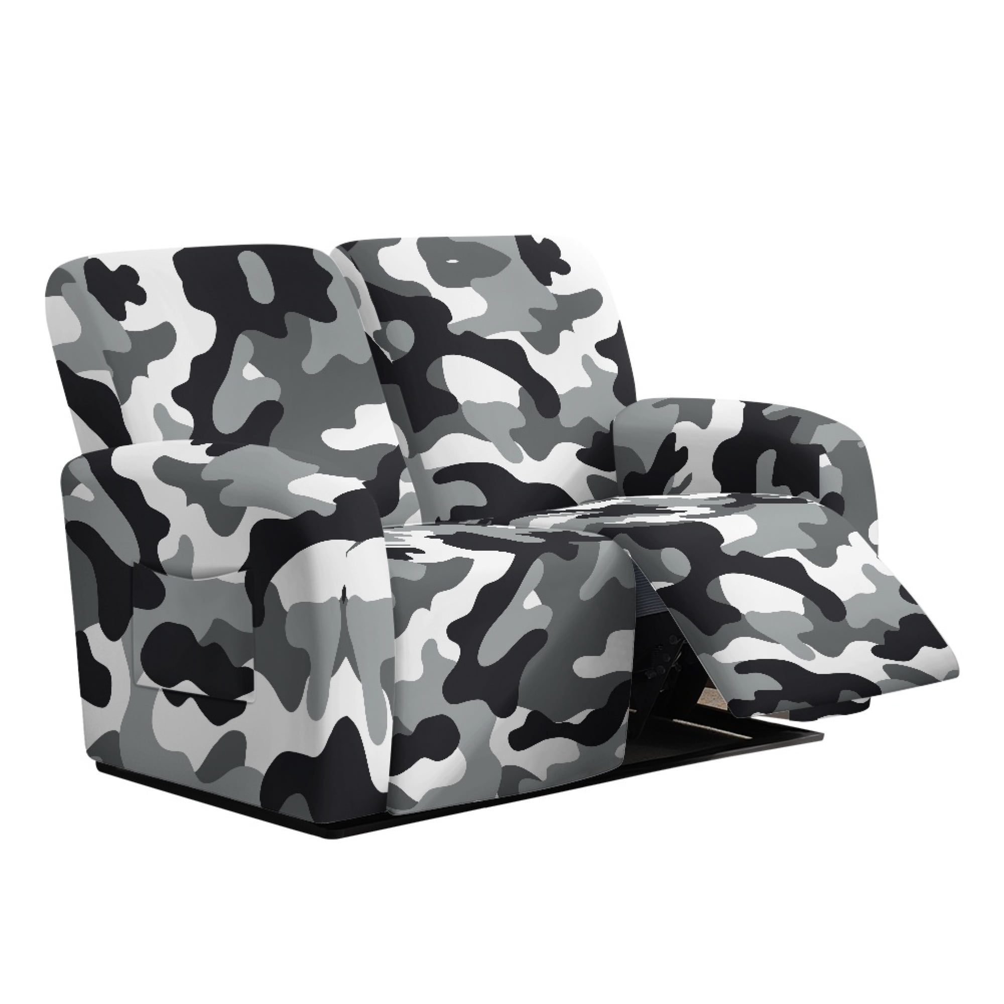 TSOVTHRID 6-Piece Loveseat Covers Black Camouflage Pattern Stretch Reclicer Love Seat Covers with Pockets Loveseat Couch Cover Furniture Protector for 2 Seat Couch Sofa