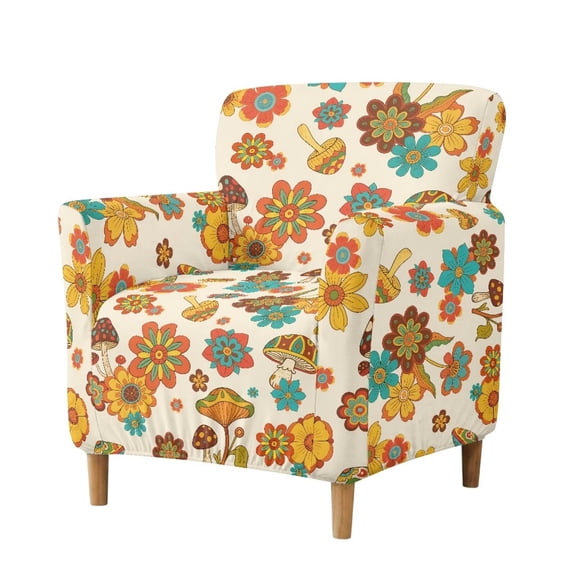 TSOVTHRID 90s Groovy Hippie Daisy Mushroom Pattern Armchair Slipcover with Arms, Anti‑Wrinkle Club Chair Slipcover for Kids Pets, Removable Single Couch Covers for Apartment Decor