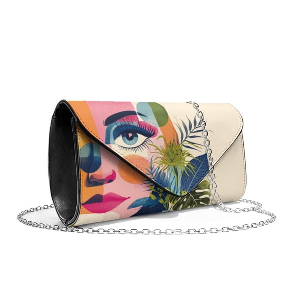 TSOVTHRID Abstract Art Women PrintEvening Bag Clutch Purses for Women Formal Wedding Bag with Detachable Chain Leather Party Handbag for Cocktail Prom, Beige