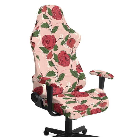 TSOVTHRID Abstract Rose Floral Print 4 Pieces Gaming Chair Cover Stretchable Computer Chair Seat Slipcovers Universal Fit Gaming Chair Slipcovers with Armrest Covers for Valentine's Day Decor