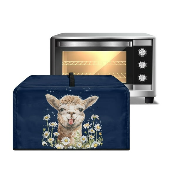 TSOVTHRID Alpaca Daisy Navy Blue Print Microwave Oven Dust Cover Oil-Proof Microwave Oven Cloth Cover Universal Case Protections Protector with Handle, 18.25"W x 14.5"D x 11"H, S
