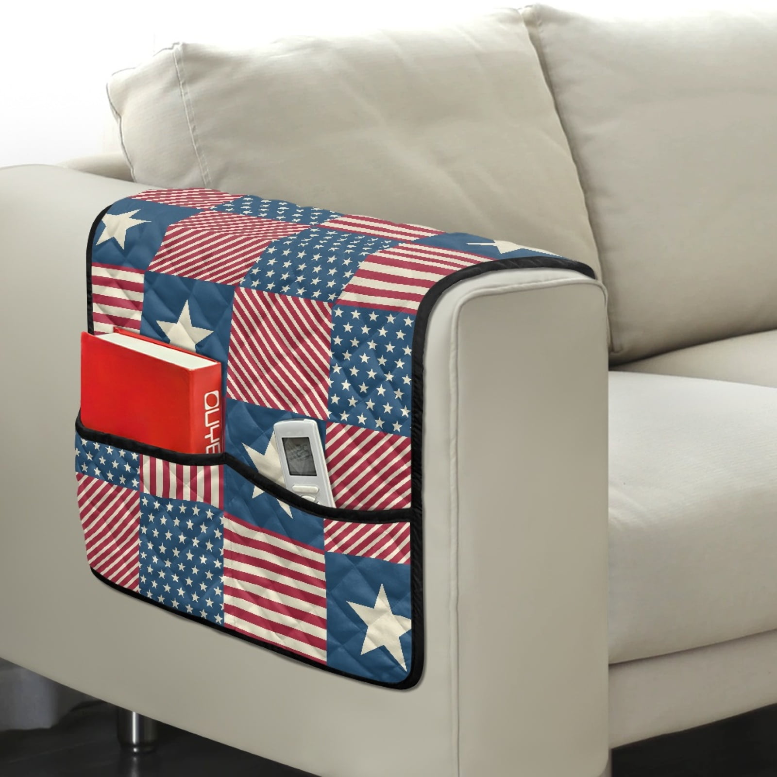 TSOVTHRID American Flag Grid Print Sofa Arm Cover Soft Couch Arm Protector, Arm Cover for Recliner, Furniture Protector for Leather Sofa Couch 4th of July Patriotic Living Room Decoration