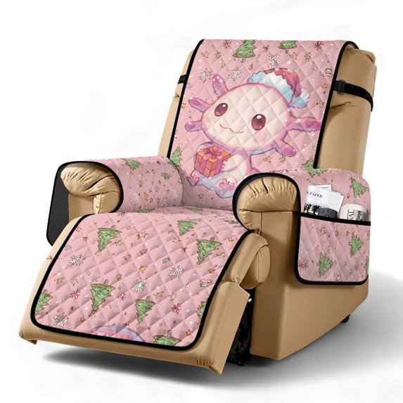 TSOVTHRID Axolotl Christmas Tree Pink Print Recliner Slipcover Lazy Boy Recliner Chair Cover Non-Slip Recliner Couch Covers Reclining Covers with Pocket Furniture Protector for Home Christmas Decor
