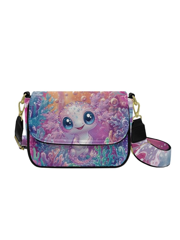 Axolotl Coral Bubble Print Crossbody Bag Women's PU Leather Purses Crossbody Handbags Purses Small Shoulder Handbags with Adjustable Strap