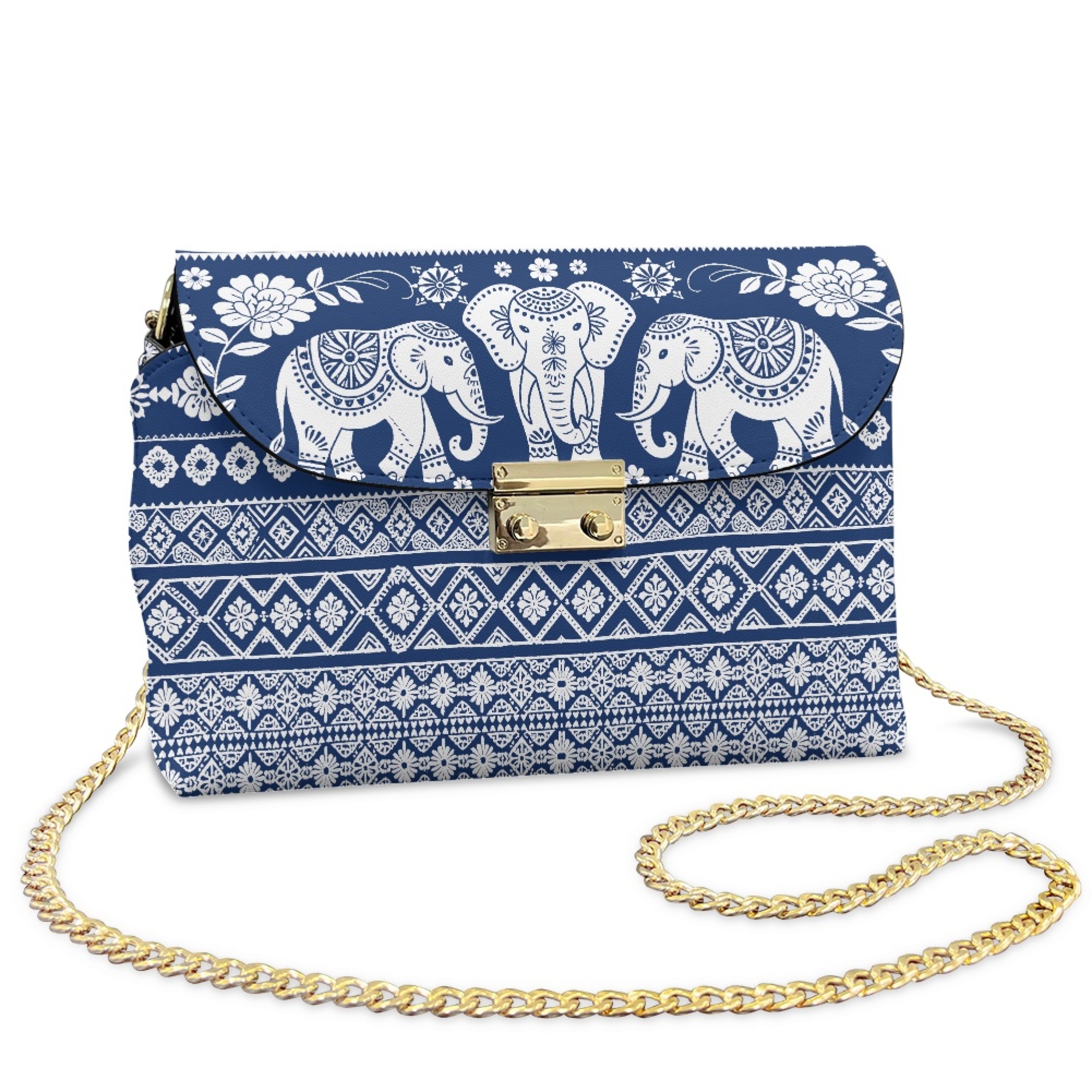 TSOVTHRID Aztec Elephant Floral Blue Print Small Crossbody Bag for Women Leather Crossbody Shoulder Bag Minimalist Travel Purse Cross body Handbag Fits Large Phone