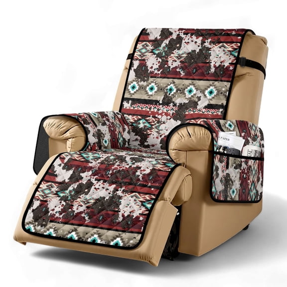 TSOVTHRID Aztec Tribal Cow Pattern Recliner Chair Covers Stretch Recliner Sofa Cover Furniture Protector Cover Recliner Chair Cover with Elastic Strap Washable Slipcovers for Living Room