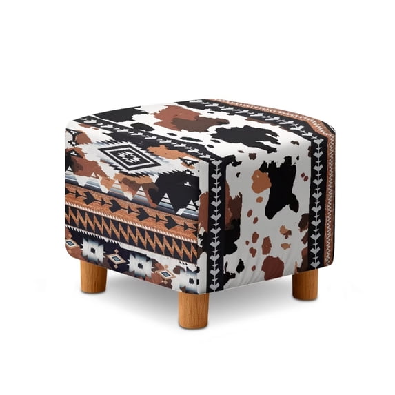 TSOVTHRID Aztec Tribal Cow Pattern Square Ottoman Cover Washable Breathable Folding Storage Stool Furniture Protector Soft Stretch Square Slipcover with Elastic Bottom