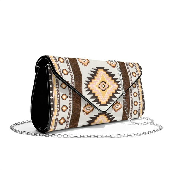 TSOVTHRID Aztec Tribal Geometric Beige Clutch Purses for Women Ladies Party Handbag Lightweight Leather Shoulder Bag for Formal Wedding Cocktail Prom with Chain Strap