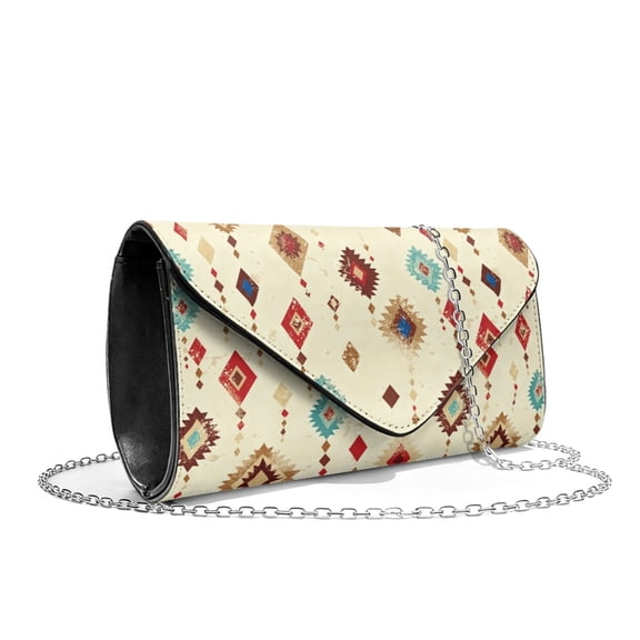 TSOVTHRID Aztec Tribal Geometric Beige Print Evening Bag for Women Formal, Leather Clutch Purses Envelope Purses for Wedding Party Cocktail Prom Crossbody Clutch Bag with Chain