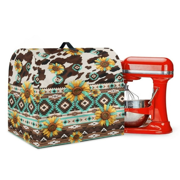 TSOVTHRID Aztec Tribal Geometric Print Stand Mixer Cover Dust Cover Sunflower Cow Pattern Waterproof Reusable Small Appliance Covers with 2 Pockets Accessories Decor for Kitchen Aid Mixer Cover,L