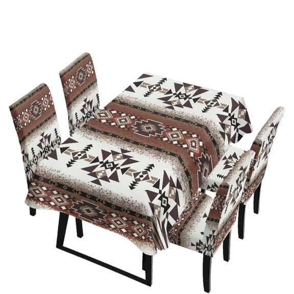 TSOVTHRID Aztec Tribal Geometric Print Tablecloth Stretch Dining Chair Slipcovers Removable Table Cloth Chair Dustproof Cover Furniture Protector Kitchen Decor, 5 Pcs