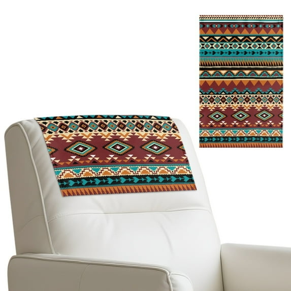TSOVTHRID Aztec Tribal Geometric Stripe Print Headrest Cover for Recliner Chair, PU Leather Lazy Boy Recliner Headrest Cover, Furniture Head Rest Protector for Sofa, 17x27in, 1 PCS