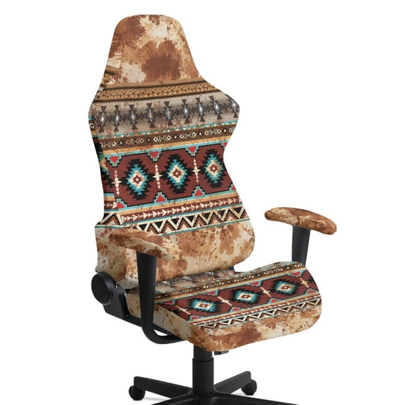 TSOVTHRID Aztec Tribal Paint Splatter Print Gaming Chair Cover with Armrest Cover Stretch Computer Chair Slipcovers with 2 PCS Armrest Covers Universal Chair Seat Protector with Elastic Bottom