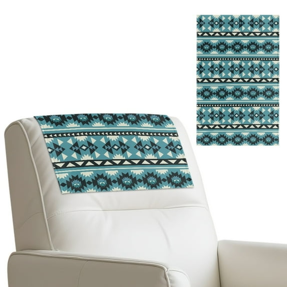 TSOVTHRID Aztec Tribal Stripe Blue Print Recliner Headrest Protector Non Slip Sofa Headrest Cover PU Leather Recliner Chair Head Protector Cover for Furniture Living Room,17x27in, 1 PCS