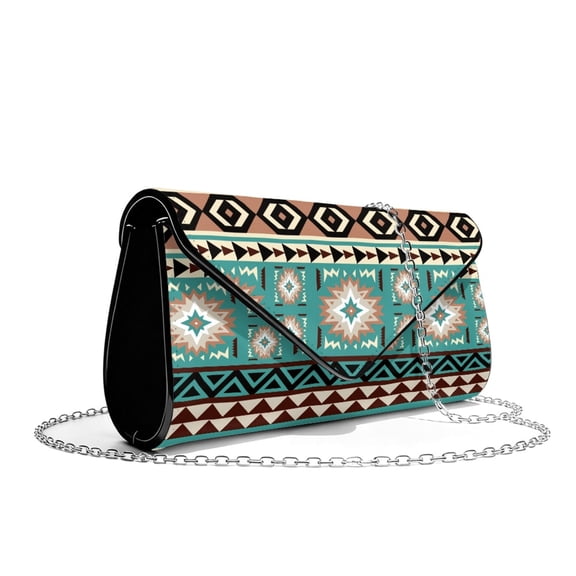 TSOVTHRID Aztec Tribal Stripe Print Clutch Purses for Women Ladies Party Handbag Lightweight Leather Shoulder Bag for Formal Wedding Cocktail Prom with Chain Strap