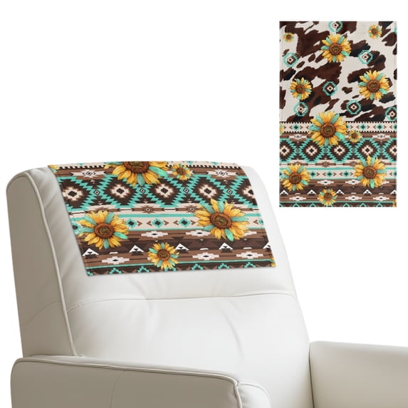 TSOVTHRID Aztec Tribal Sunflower Cow Print Headrest Cover Recliner Headrest Slipcover Non Slip Waterproof Recliner Chair Couch Head Rest Protector Covers for Living Room 17x27in, 2 PCS
