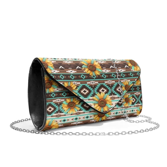 TSOVTHRID Aztec Tribal Sunflower Print Women's Clutch Purses Ladies Party Handbag Dressy Evening Bag Gifts for Women Cocktail Clutch Handbags with Chain Strap