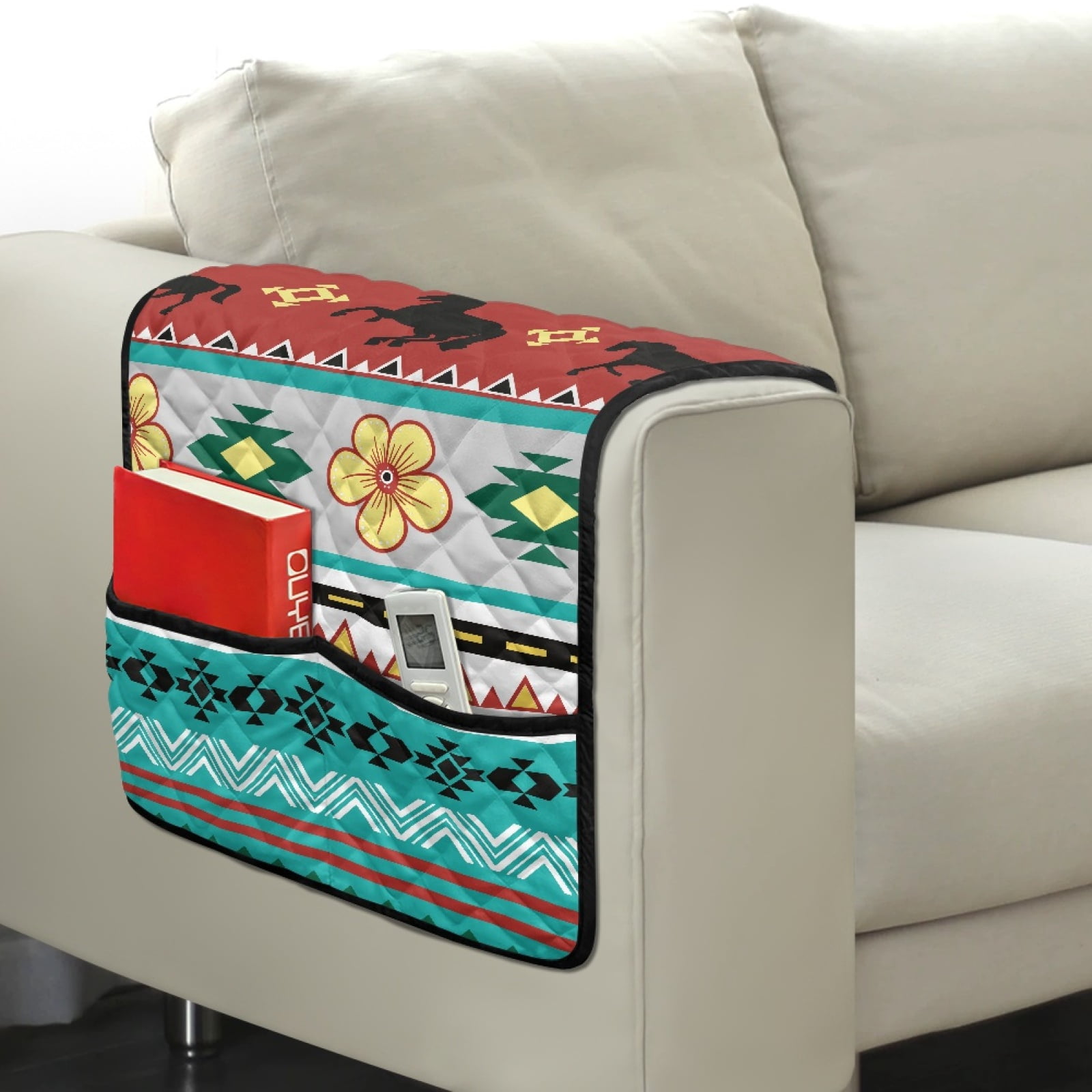 TSOVTHRID Aztec Tribal Wild Horse Floral Geometric Print Armrest Cover for Sofa Arm Covers for Chairs, Loveseat Anti-Slip Armchair Slipcovers for Dogs Cats Pet Living Room Decoration
