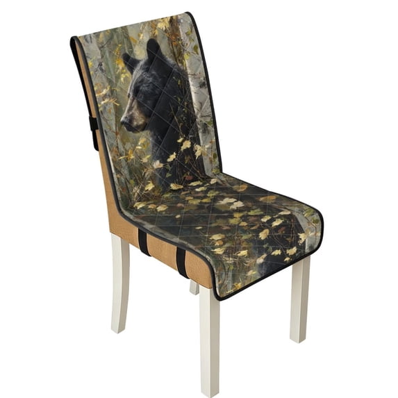 TSOVTHRID Bear Camo Hunting Print Quilted Dining Chair Seat Covers Comfy Washable Chair Slipcovers Universal Fit Anti-Slip Seat Cushion Covers with Elastic Band, Set of 1