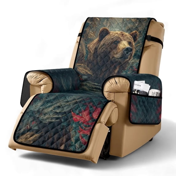 TSOVTHRID Bear Forest Camo Print Recliner Covers, Soft Non Slip Lazy Boy Chair Covers, Easy to Install Recliner Sofa Slipcover, Water Resistant Reclining Slipcovers for Pets