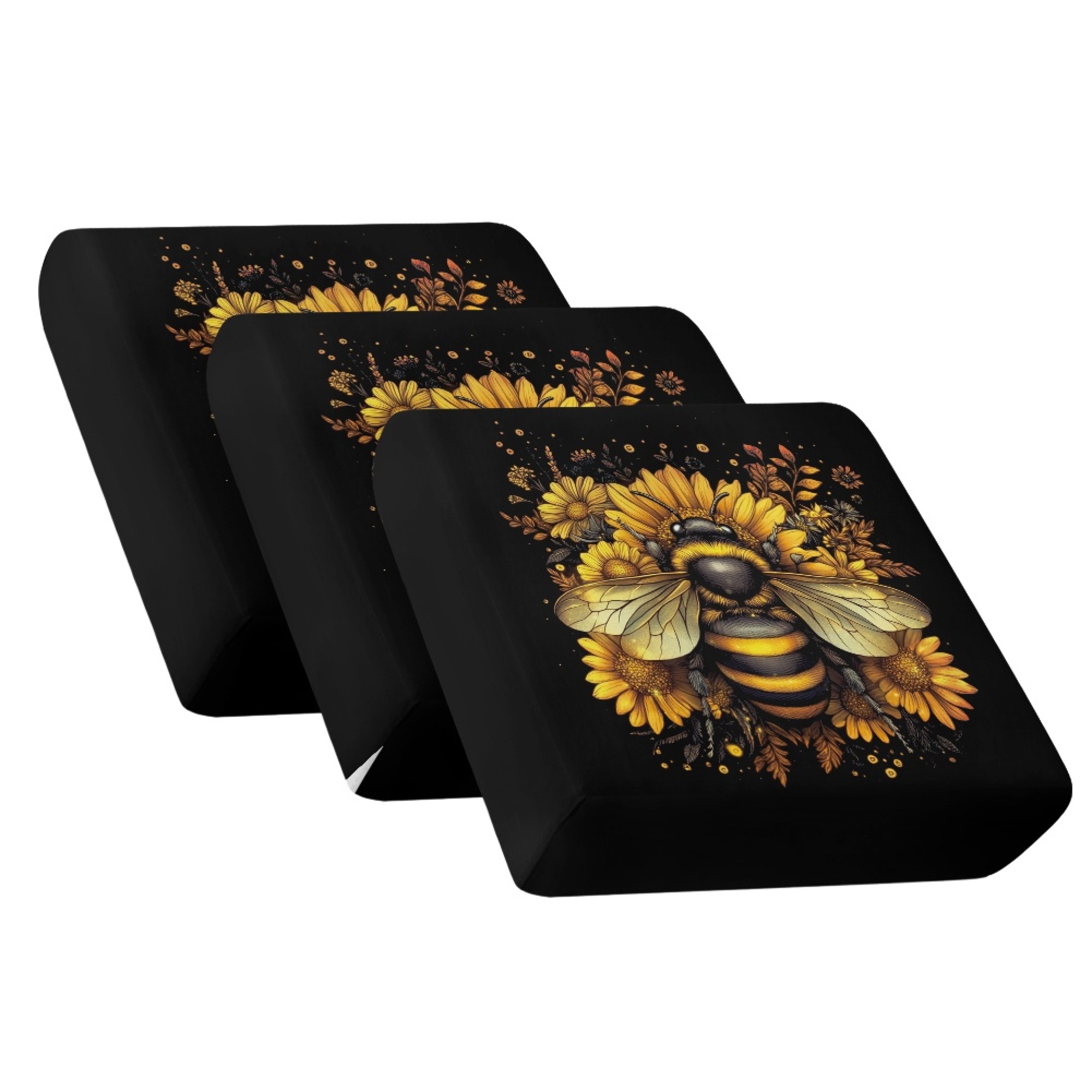 TSOVTHRID Bee Sunflower Black Print Couch Cushion Covers Washable Sofa Seat Furniture Protector Non Slip Couch Cover Decorative Cushion Slipcover Set with Elastic Bottom, 24x24 Inch