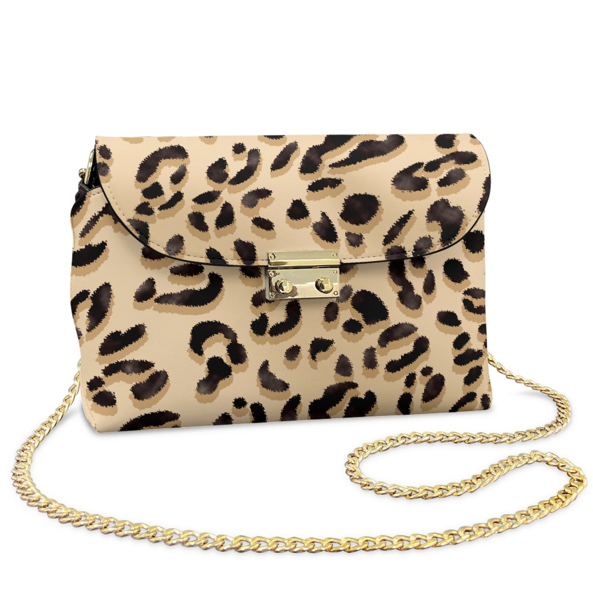 TSOVTHRID Beige Leopard Print Crossbody Bags for Women, Crossbody Purse, PU Leather Handbags Shoulder Bag, Cell Phone Purse with Chain Strap