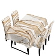thumbnail image 1 of TSOVTHRID Beige Marble Print Tablecloth Chair Cover Set, Washable Table Cloth with Parsons Chair Slipcovers Protective Set of 4 for Home Restaurant Banquet (5 PCS), 1 of 7
