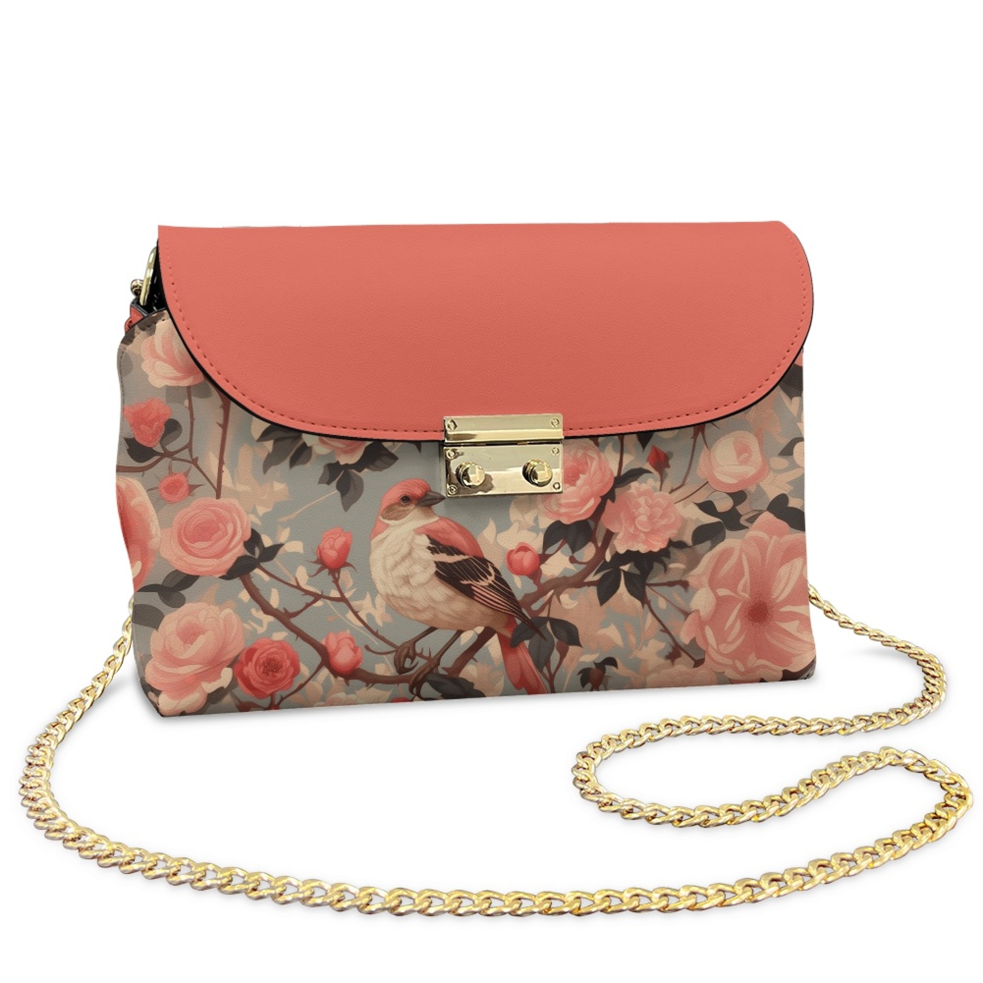 TSOVTHRID Bird Rose Flower Vintage Print Crossbody Bags for Women, Minimalist Cross Body Purses, Women's Leather Handbag Shoulder Bag with Metal Buckle