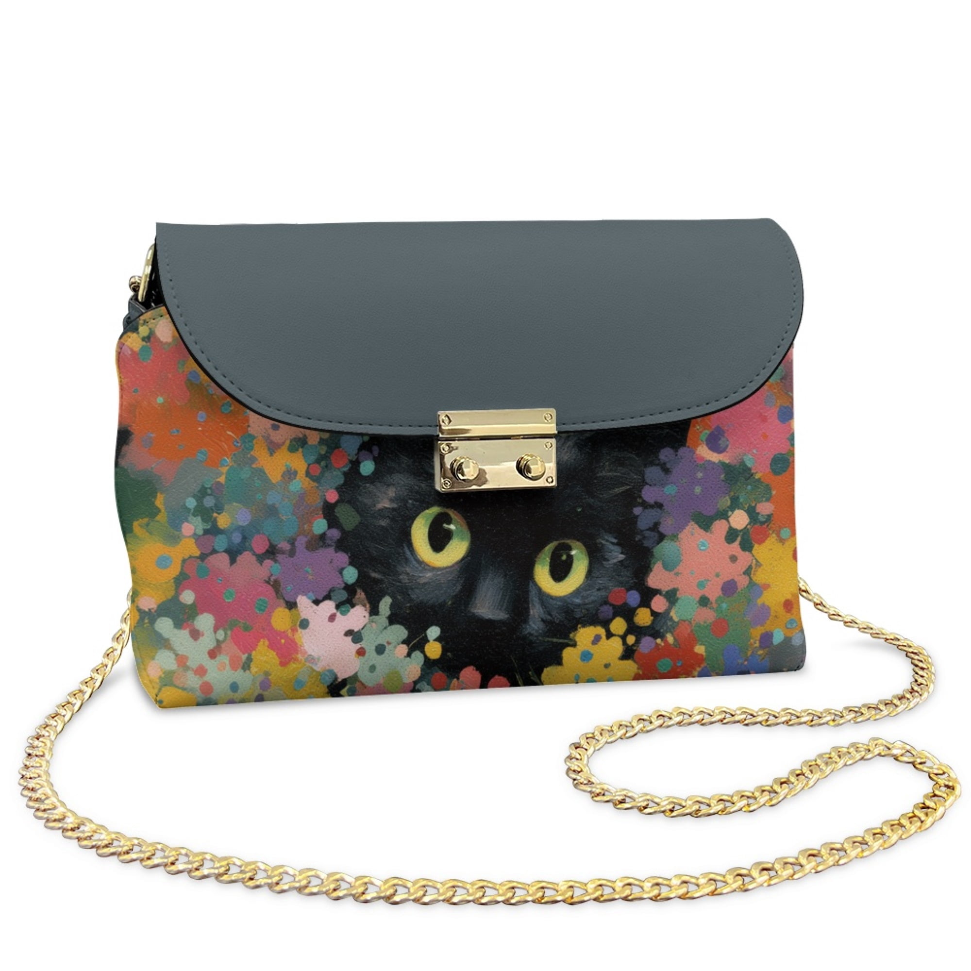 TSOVTHRID Black Cat Doodle Gray Print Crossbody Purse for Women, Small Crossbody Bags, Trendy Leather Cross Body Handbags, Shoulder Bag with Detachable Strap
