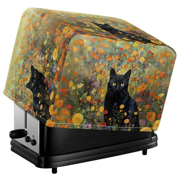 TSOVTHRID Black Cat Flower Print Toaster Covers for 2 Slice, Stain Resistant Kitchen Appliances Dust Protector Decorative Kitchen Cover