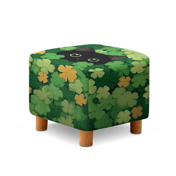 TSOVTHRID Black Cat Shamrock Print Stretch Ottoman Cover Square Ottoman Slipcovers for Foot Stool & Folding Storage Furniture Cover with Elastic Bottom for Home St. Patrick's Day Decor