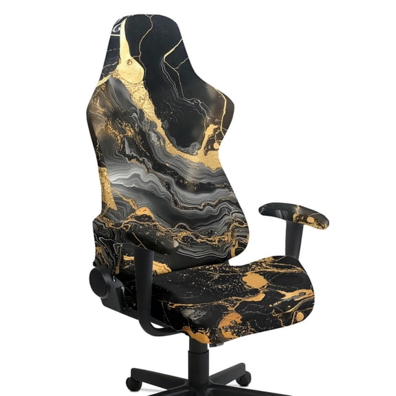 TSOVTHRID Black Gold Marble Texture 4 PCS Gaming Chair Cover with Armrest Slipcovers Soft Stretchable Washable Computer Chair Seat Slipcovers Cat Scratch Proof