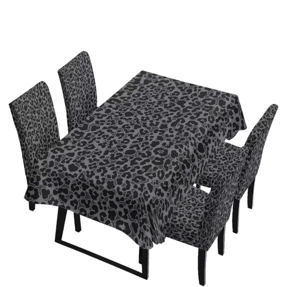 TSOVTHRID Black Leopard Print 5 Pcs Tablecloth with Dining Chair Seat Covers Washable Table Cloth Stretchable Chair Covers for Dining Room Banquet Home Kitchen Holiday Decoration