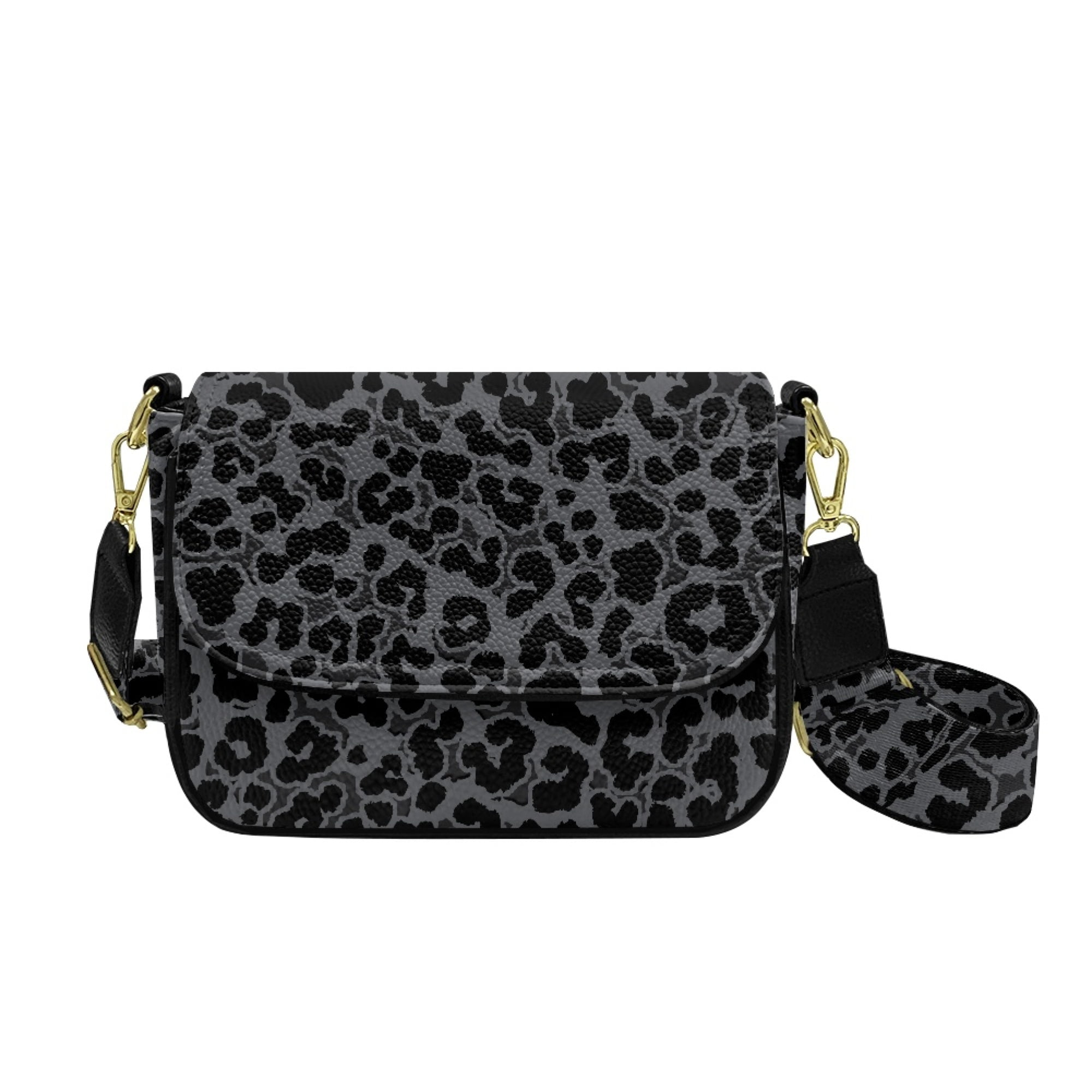 TSOVTHRID Black Leopard Print Women's Crossbody Bag, PU Leather Cross Body Purses, Cell Phone Leather Handbag, Trendy Crossover Shoulder Bag
