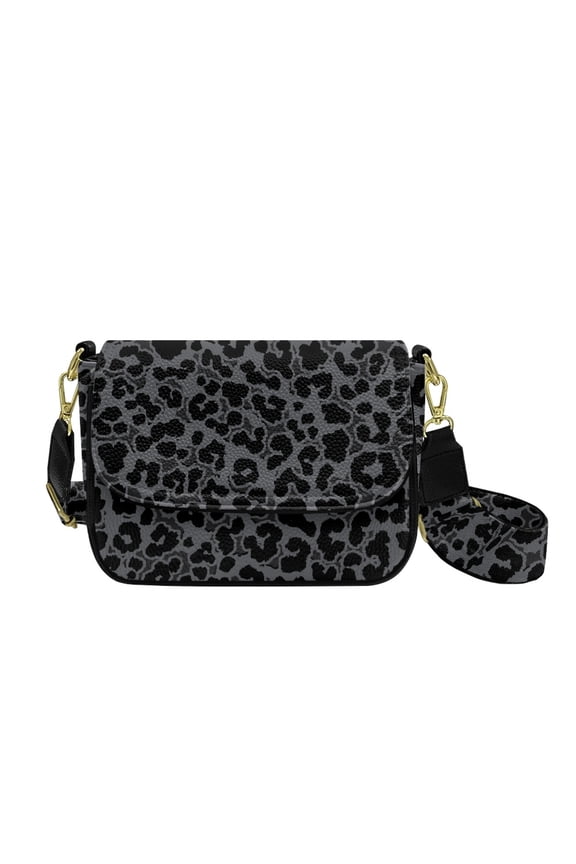 Black Leopard Print Women's Crossbody Bag, PU Leather Cross Body Purses, Cell Phone Leather Handbag, Trendy Crossover Shoulder Bag