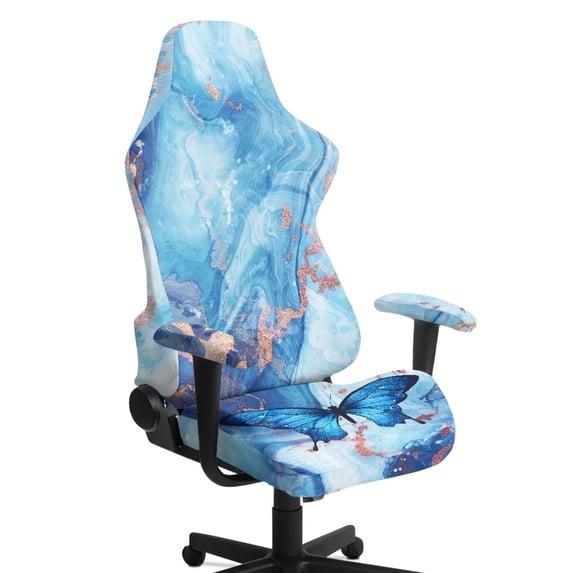 TSOVTHRID Blue Butterfly Marble Texture Print 4 PCS Gaming Chair Covers Slipcovers with Armrest Covers Computer Chair Cover Stretchable Gamer Chair Cover Cat Scratch Proof