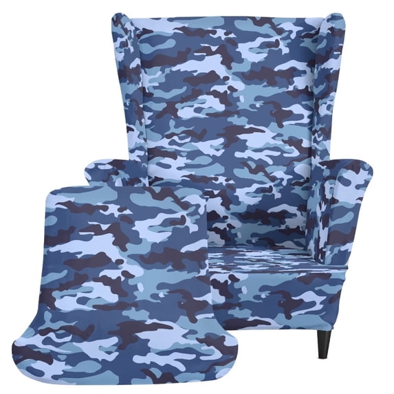 TSOVTHRID Blue Camo Print Wingback Chair Cover, Comfy Chair Covers for Wingback Chairs Slipcovers Non Slip 1 Seat Sofa Cover Furniture Protector with Elastic Bottom for Pets