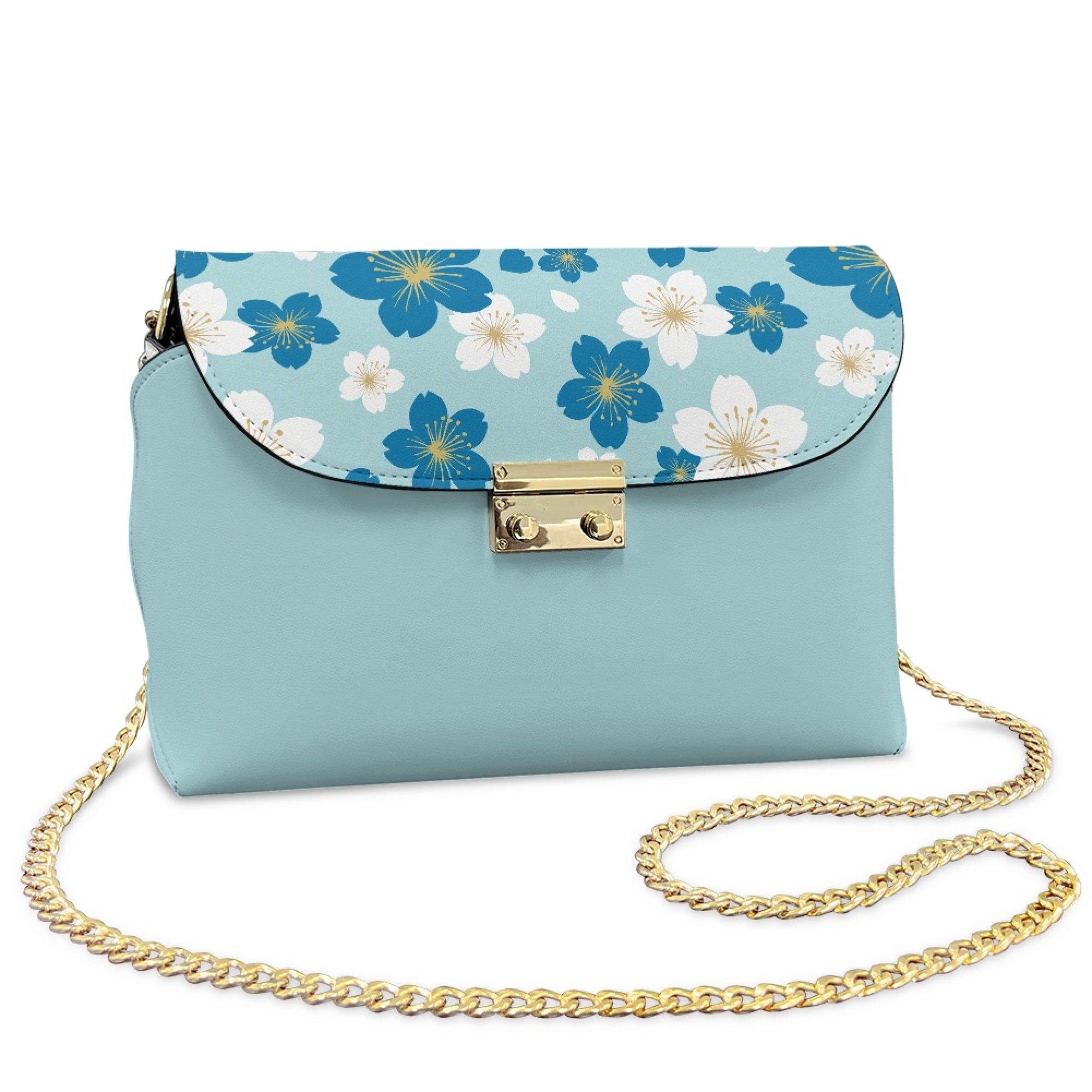 TSOVTHRID Blue Cherry Blossom Print Small Crossbody Bag for Women Leather Shoulder Handbags Trendy Women's Crossbody Bags with Small Shoulder Purses