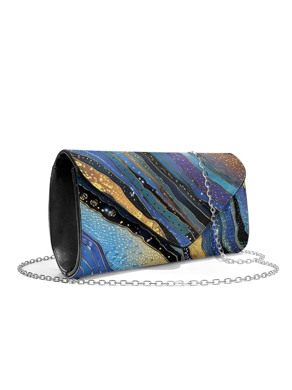 Blue Gold Marble Texture Clutch Purses for Women Ladies Clutch Handbags Elegant Wedding Bag Gifts for Women Leather Purse with Detachable Chain Strap