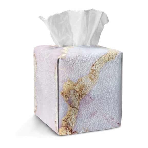 TSOVTHRID Blue Golden Marble Pattern Square Tissue Box Cover, Elegant Tissue Holder Container Easy to Clean PU Leather Decorative for Disposable Paper for Tabletop, Bathroom, Car, Office