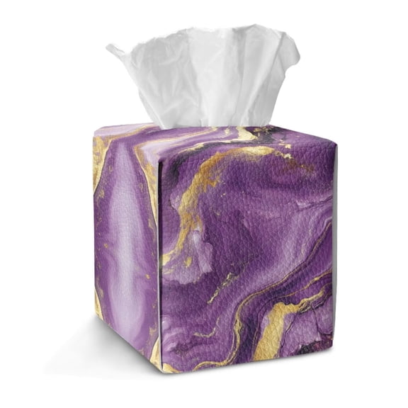 TSOVTHRID Blue Golden Marble Pattern Tissue Box Cover Holder, Stylish Facial Paper Organizer Decorative with Button Waterproof Tissue Holder Decorative for Home Office Restaurant Desk Decor
