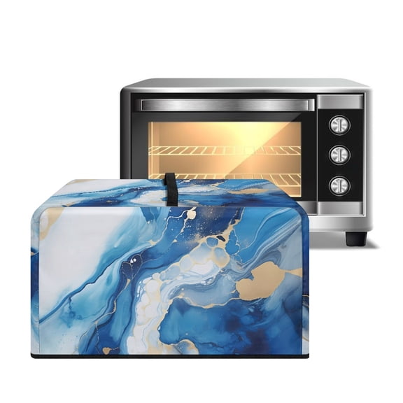 TSOVTHRID Blue Golden Marble Texture Print Dustproof Microwave Oven Cover Dust Protection Protective Toaster Oven Cover Protector for Kitchen Countertop, 18.25"W x 14.5"D x 11"H, S