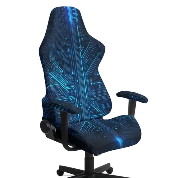 TSOVTHRID Blue Mechanical Chip Print Set of 4 Gaming Chair Covers with Armrest Covers Anti-Slip Stain Resistant Gaming Chair Cover Set Stretch Computer Chair Seat Slipcovers